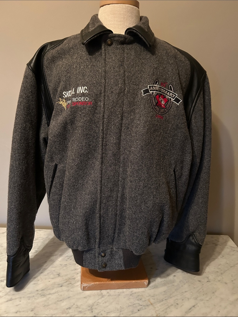 Vintage Men’s Rodeo Wool Bomber Jacket with Leather Trim